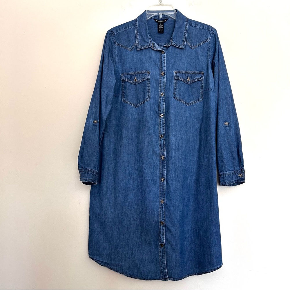 Millenium Classic Blue Denim Shirtdress with Adjustable Sleeves
